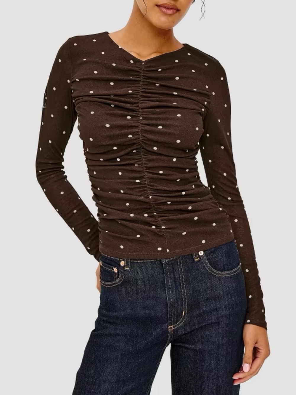 Rails Georgina Dot Ruched Top in Cocoa Polka Dots - S